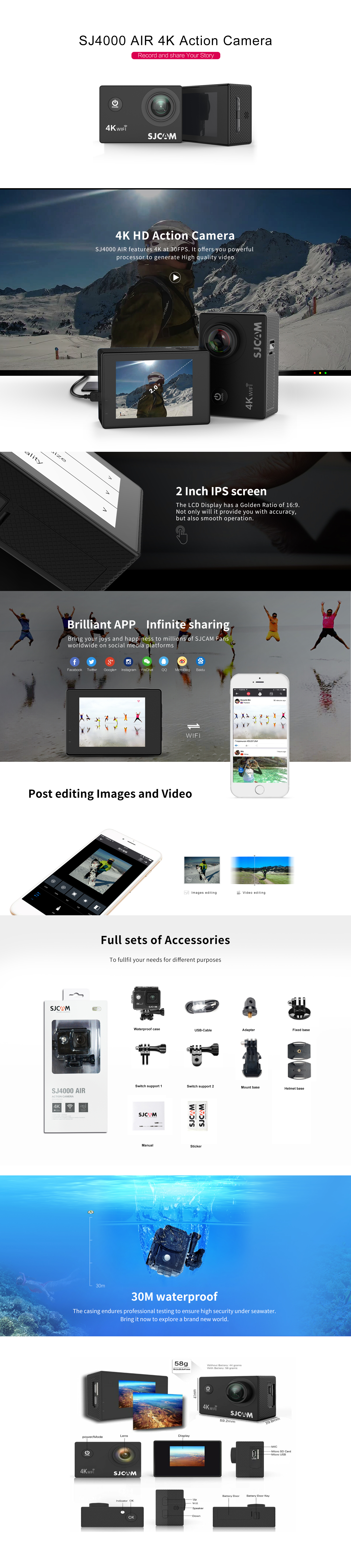 SJCAM SJ4000 Air 4K 30fps Waterproof Action Camera-Vistaroot SJCAM SJ4000 Air 4K 30fps Waterproof Action Camera-Vistaroot