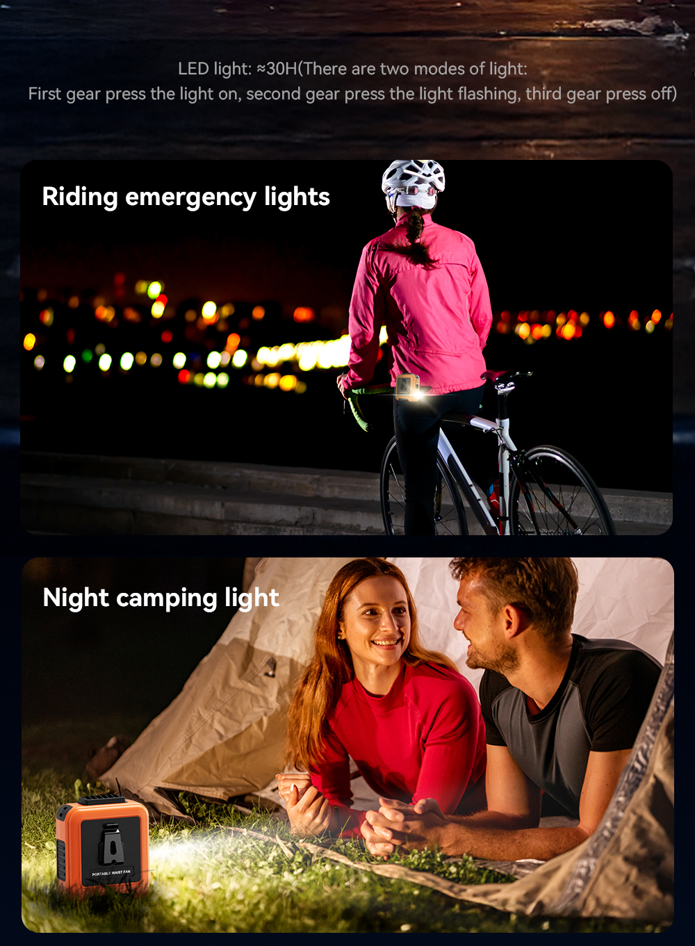 G2 Outdoor Waist Hanging Rechargeable Fan with Flashlight (5000mAh)-Vistaroot