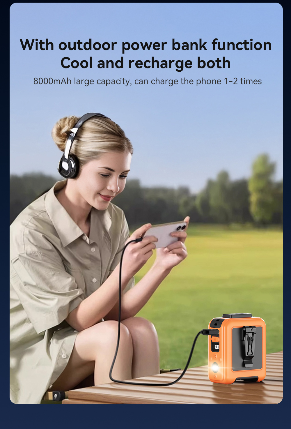 G2 Outdoor Waist Hanging Rechargeable Fan with Flashlight (5000mAh)-Vistaroot