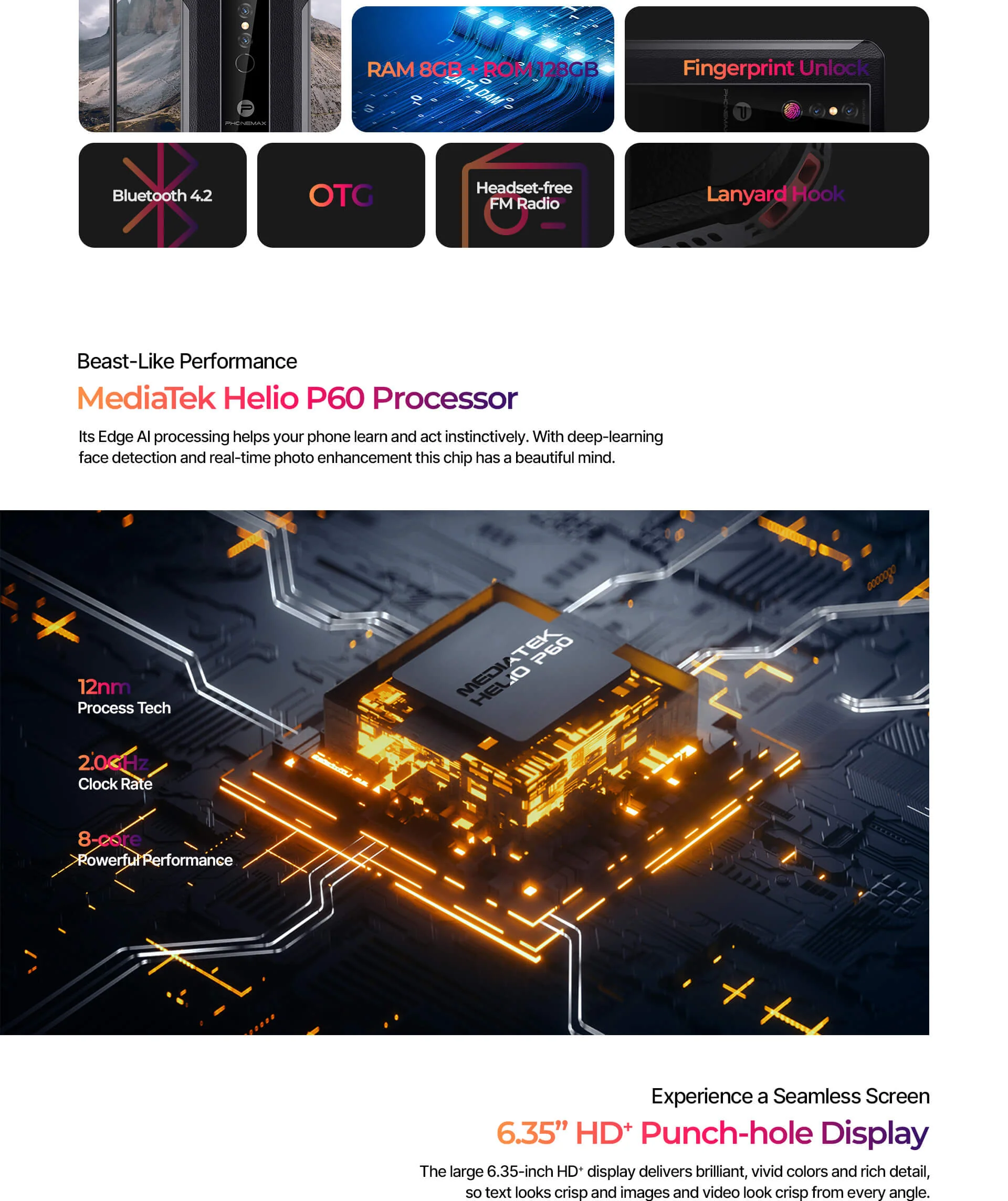 Phonemax P2 6100mAh Battery Rugged Phone-Vistaroot