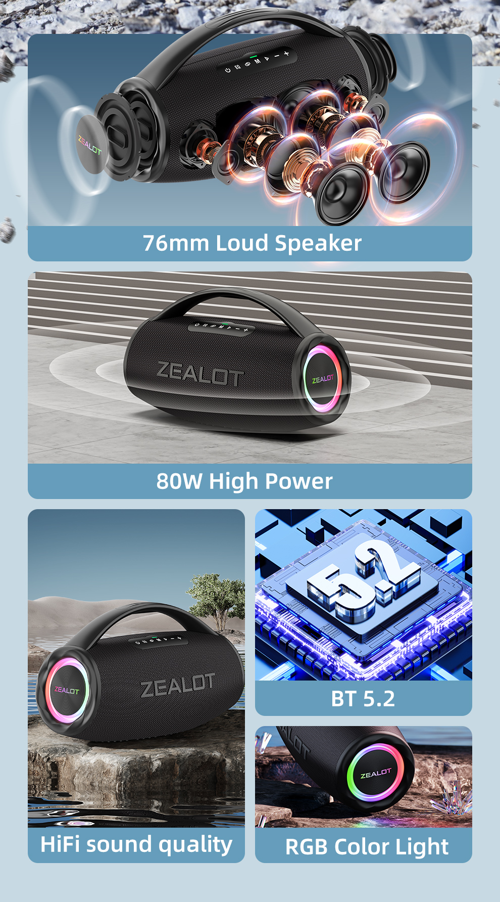 ZEALOT-S97 80W Bluetooth Powerful Wireless Speaker-Vistaroot
